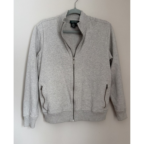 Lauren Ralph Lauren Sweatshirt Women L Full Zip Mock Neck Gray Spring Pickleball - Picture 6 of 13